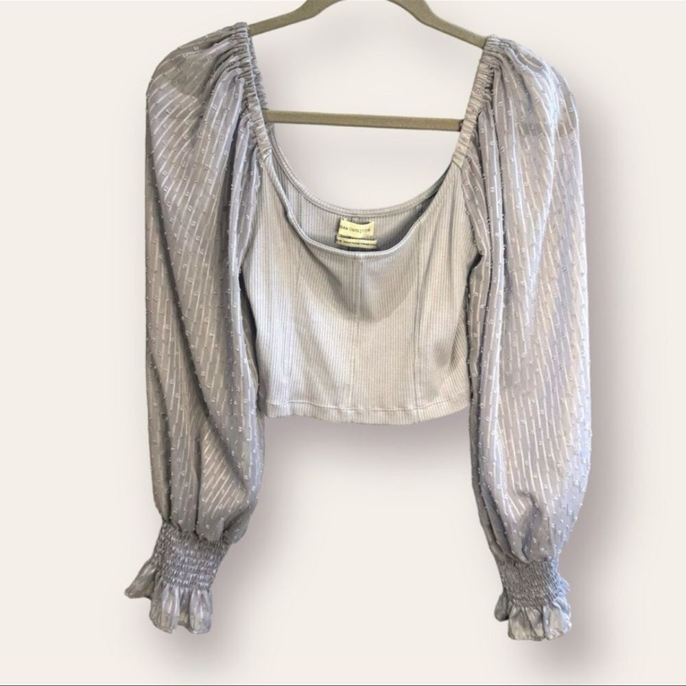 Urban Outfitters Long Sleeve Textured Puff Sleeve Crop Top – Dusty Blue - Size M